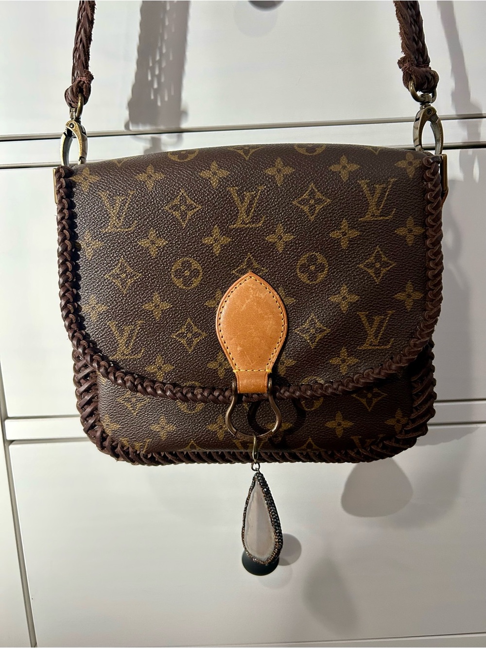 Vintage Boho Bags LV Monogram Brown Crossbody with Braided Trim and Charm